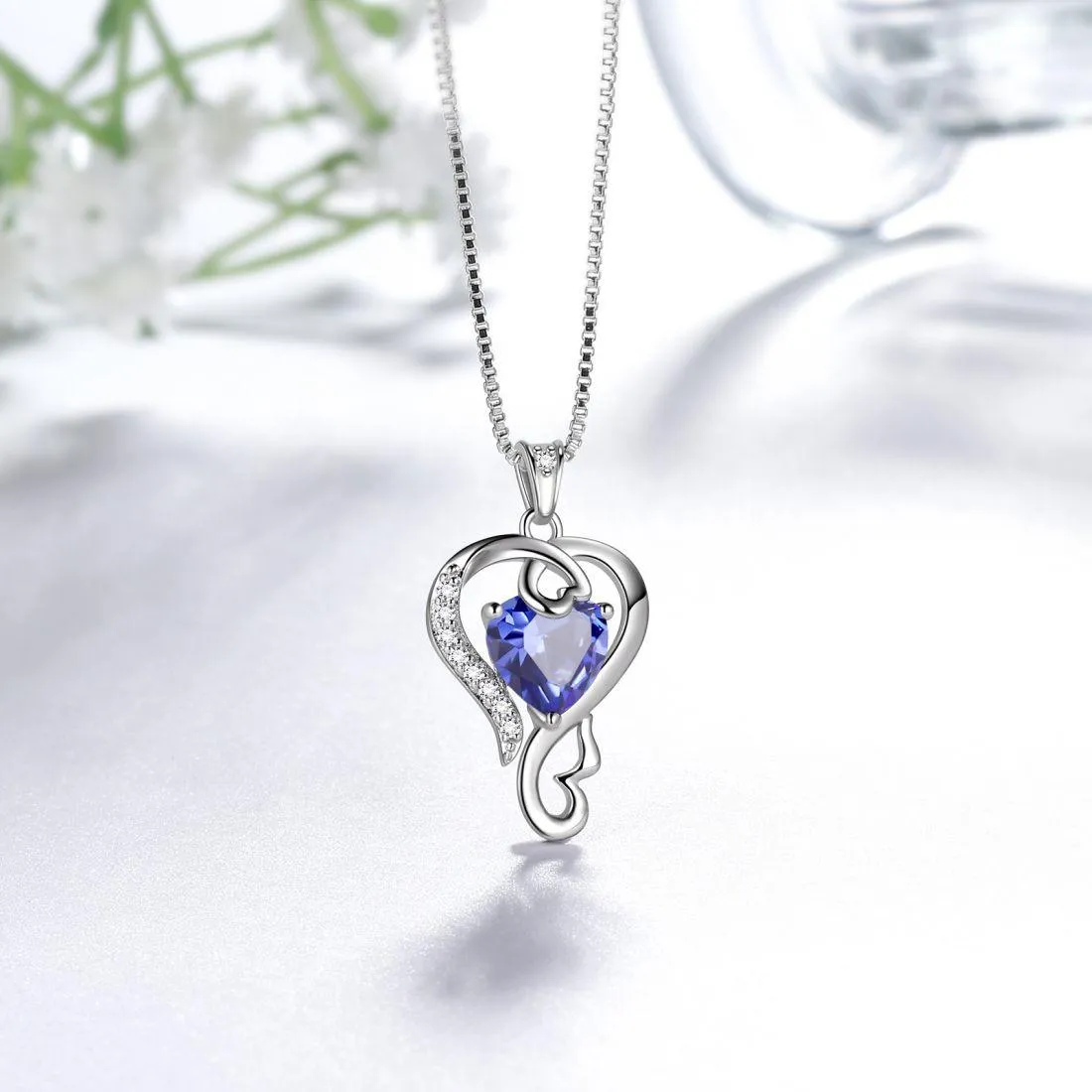 Love Heart Birthstone December Tanzanite Necklace Pendant Women Girls Jewelry Birthday Gift