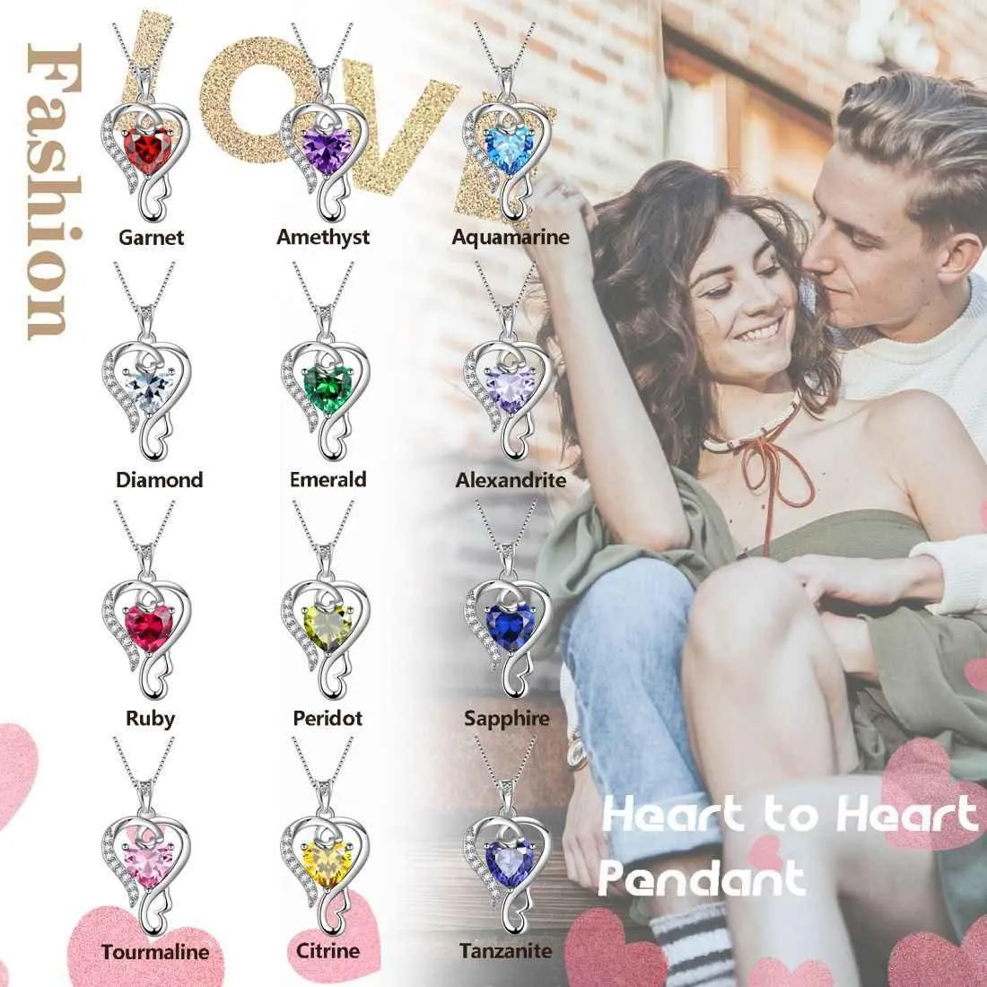 Love Heart Birthstone December Tanzanite Necklace Pendant Women Girls Jewelry Birthday Gift