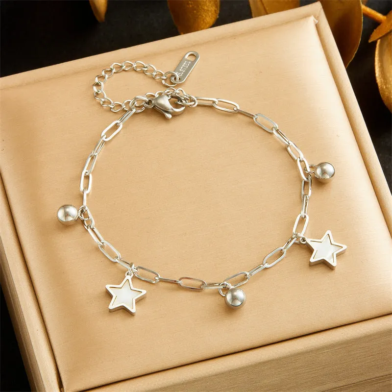 Luxurious Women Heart Chain Pentagram Heart Chinese Zodiac Star Animal Stainless Steel Electroplating Bracelets