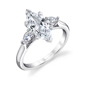 Marquise Cut Three Stone Engagement Ring - Martine Platinum White