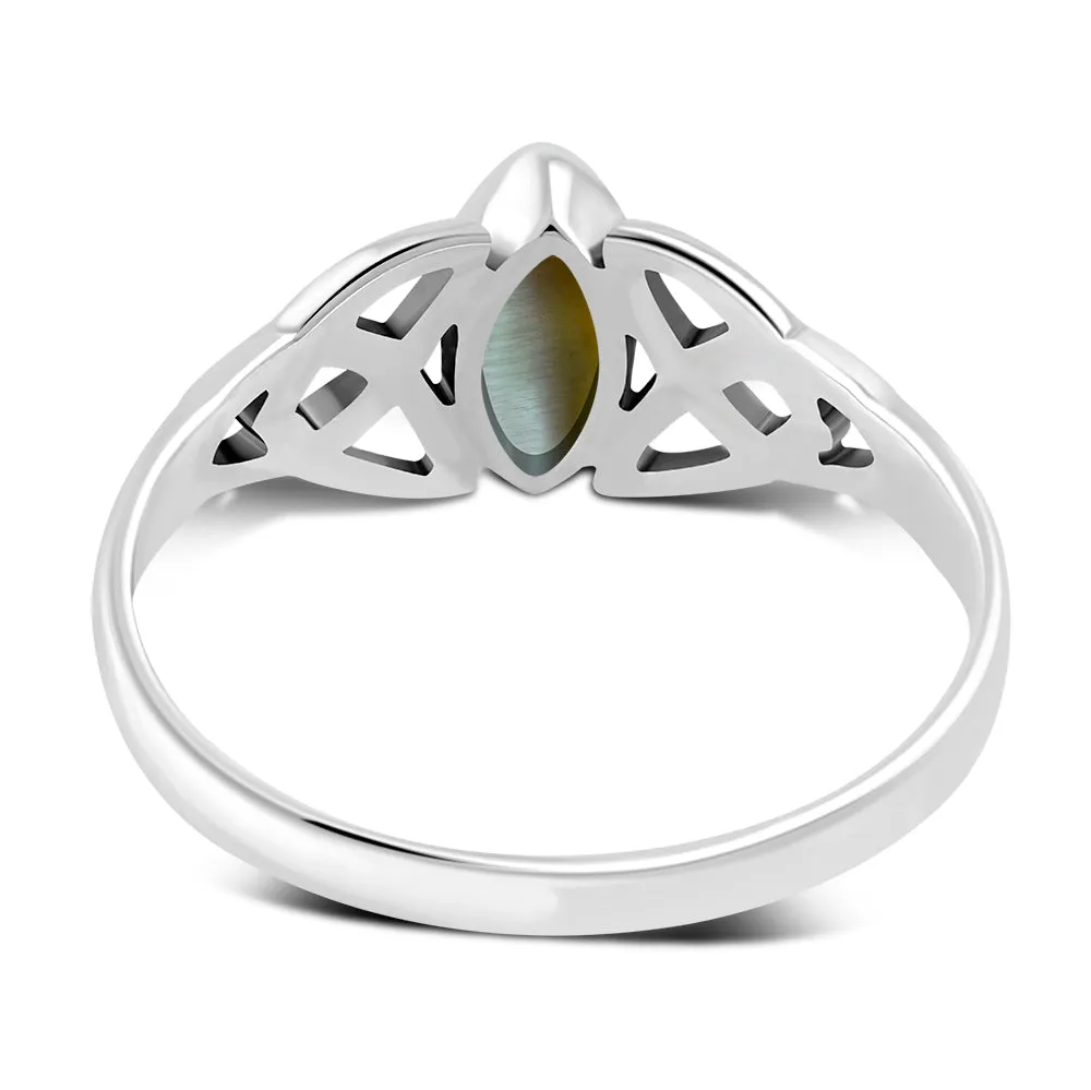 Mother of Pearl Shell Celtic Trinity Knot Silver Ring