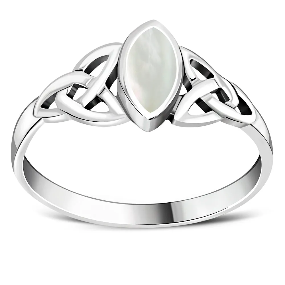 Mother of Pearl Shell Celtic Trinity Knot Silver Ring