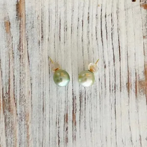 Natural Light Pistachio Tahitian Pearl Studs