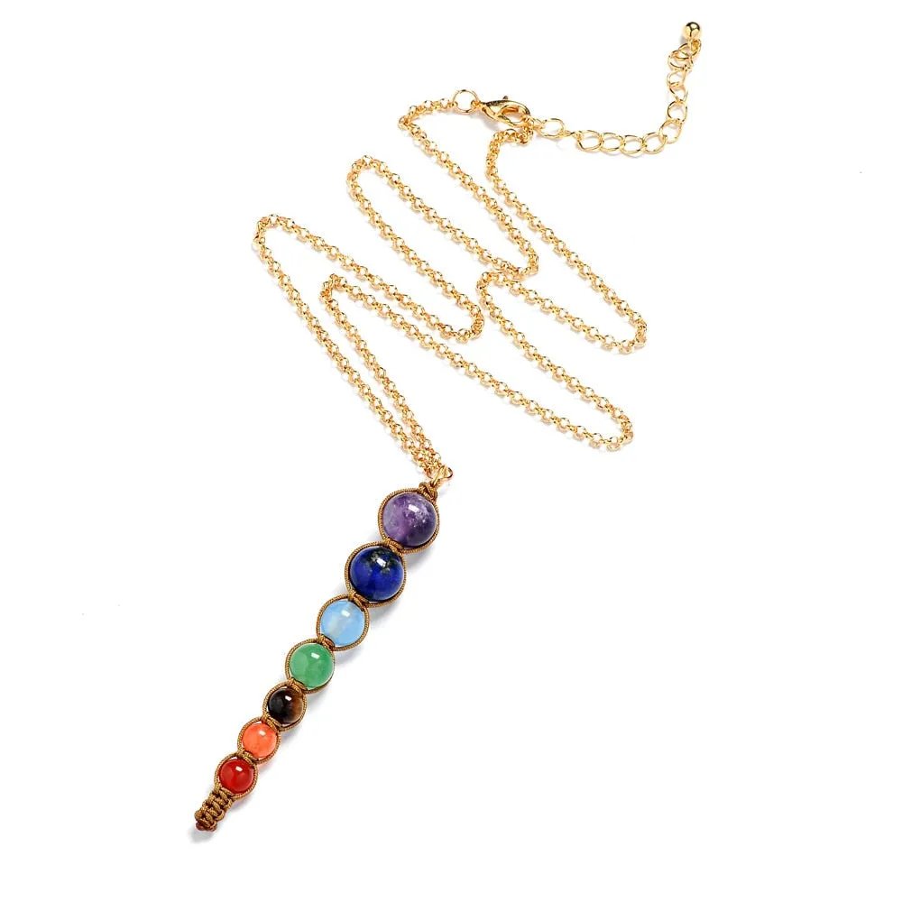 Natural Stone Lava 7 Chakra Reiki Healing Balance Necklace Women Men Jewelry Energy Power Yoga Beaded Charm Pendant Necklace