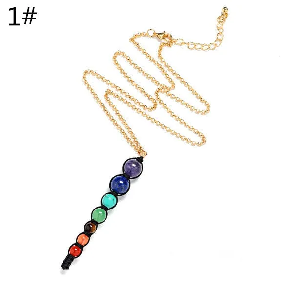 Natural Stone Lava 7 Chakra Reiki Healing Balance Necklace Women Men Jewelry Energy Power Yoga Beaded Charm Pendant Necklace