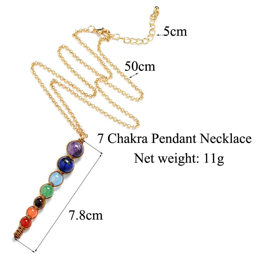 Natural Stone Lava 7 Chakra Reiki Healing Balance Necklace Women Men Jewelry Energy Power Yoga Beaded Charm Pendant Necklace