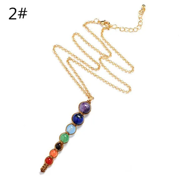 Natural Stone Lava 7 Chakra Reiki Healing Balance Necklace Women Men Jewelry Energy Power Yoga Beaded Charm Pendant Necklace