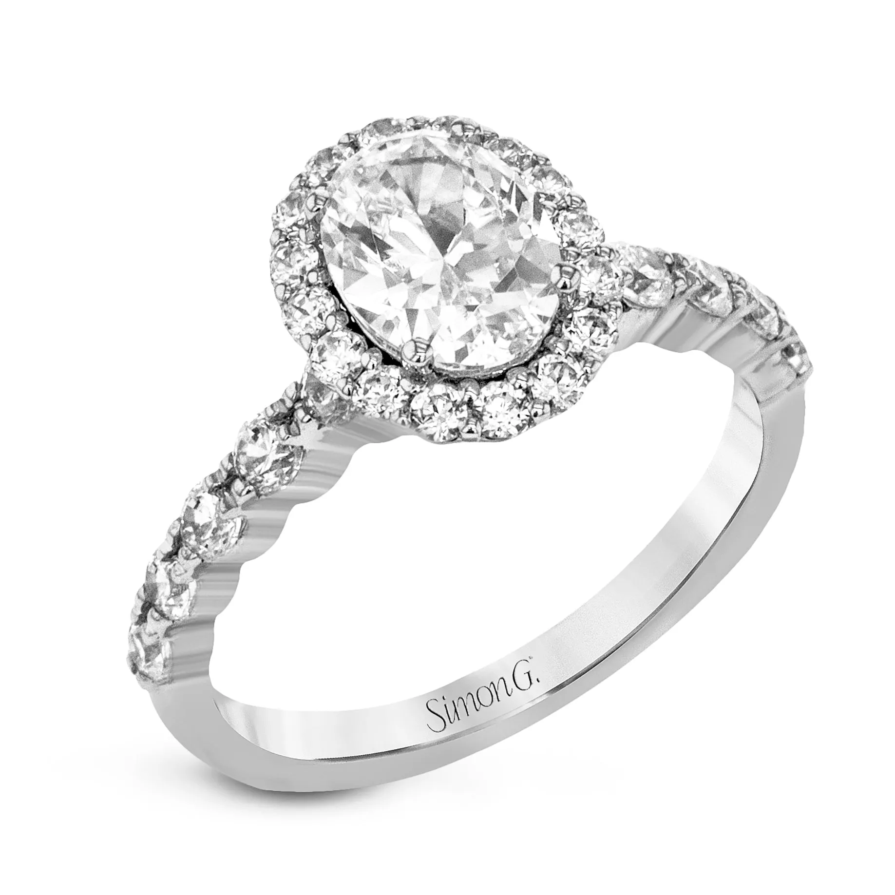 Oval-Cut Halo Engagement Ring In 18k Gold With Diamonds