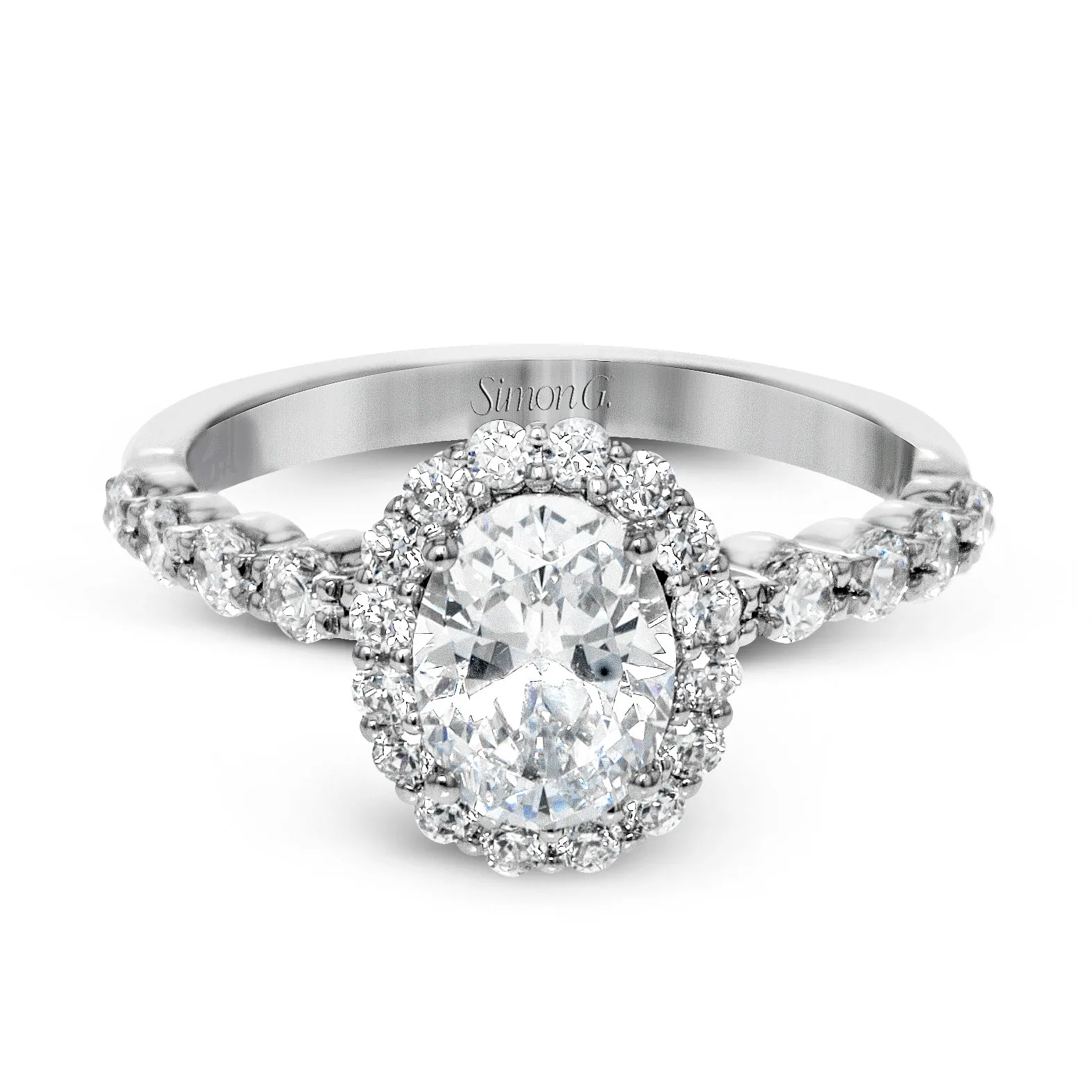 Oval-Cut Halo Engagement Ring In 18k Gold With Diamonds