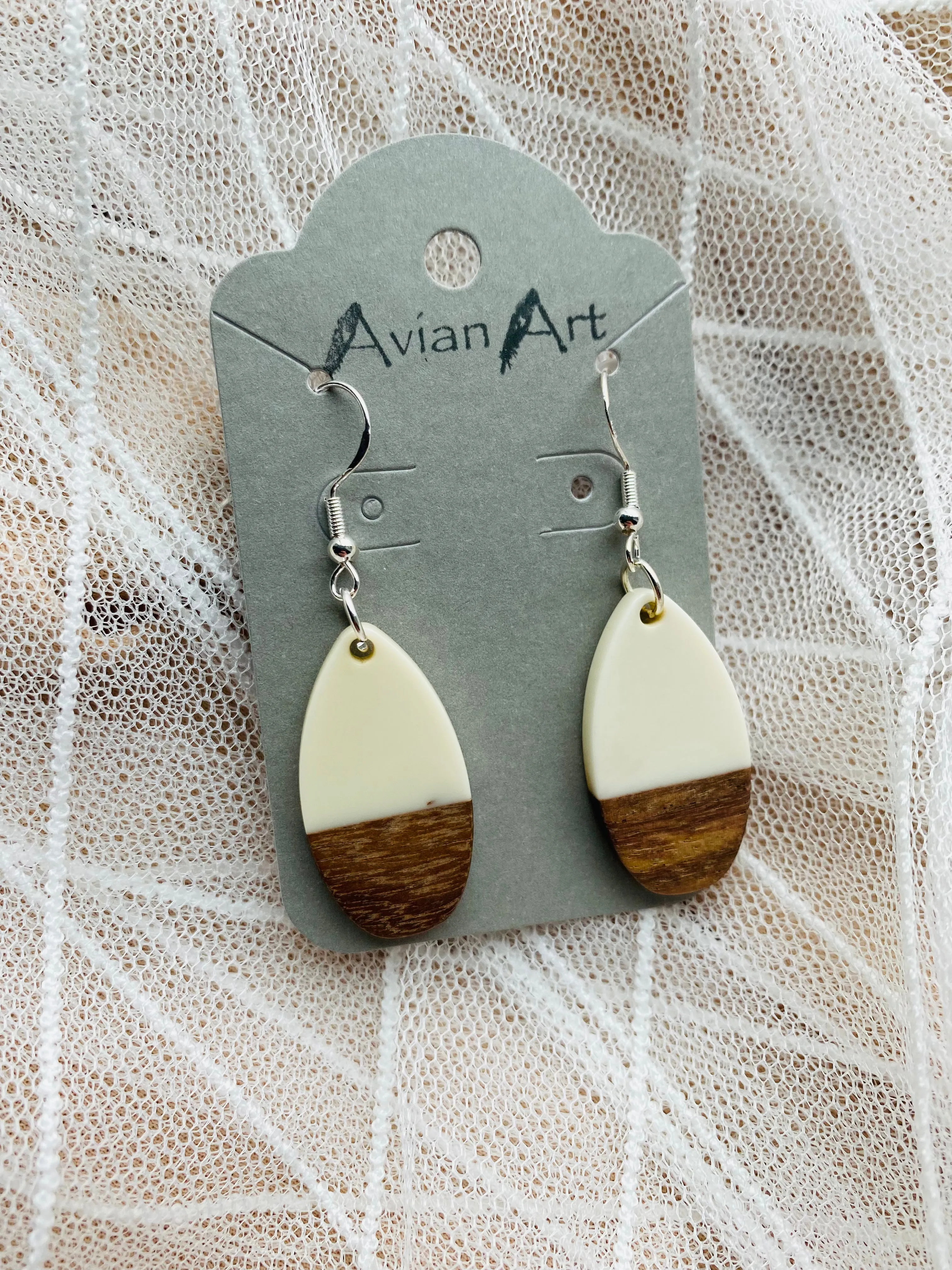 Oval Resin/Wood Drop Earrings