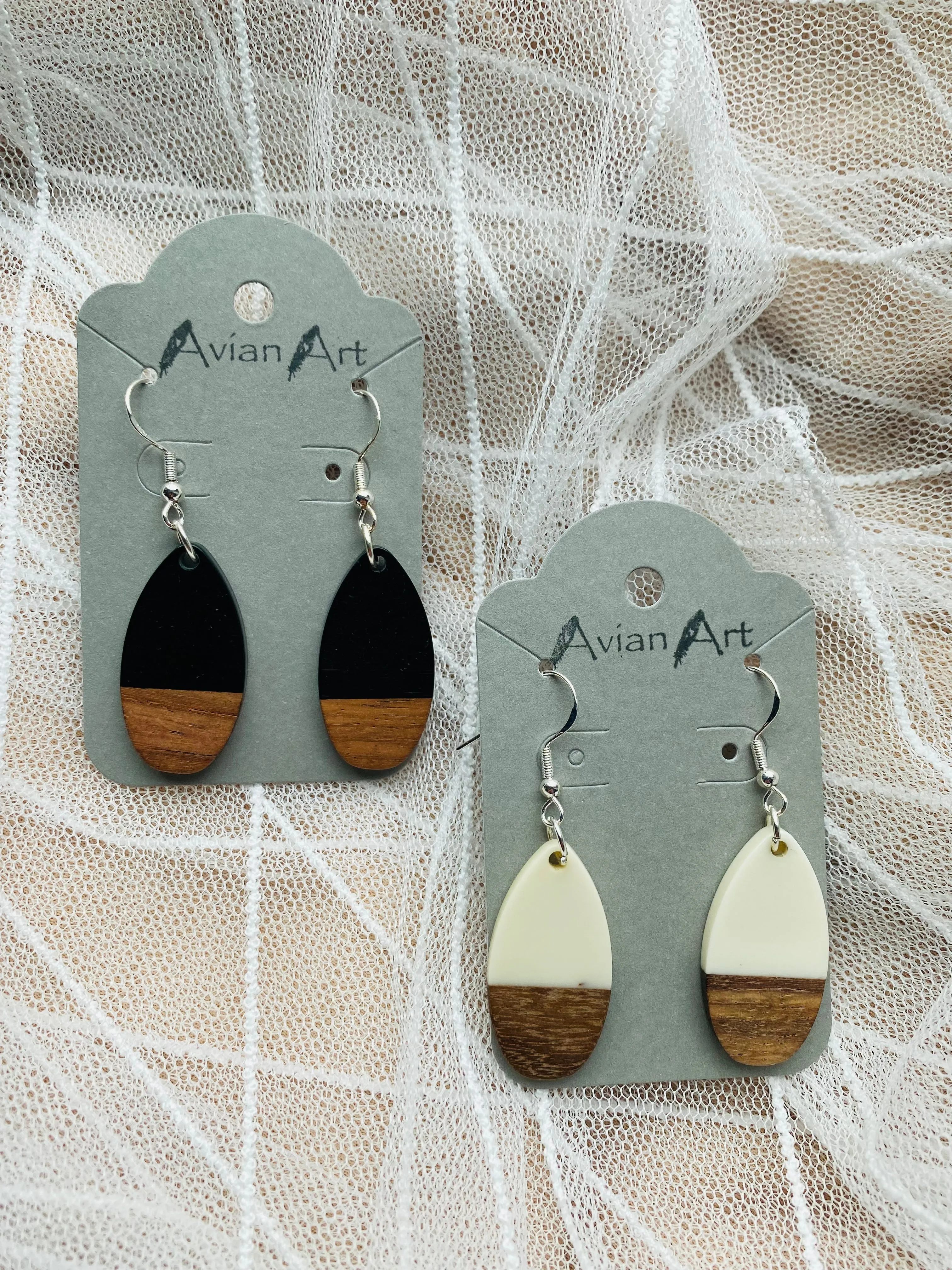 Oval Resin/Wood Drop Earrings