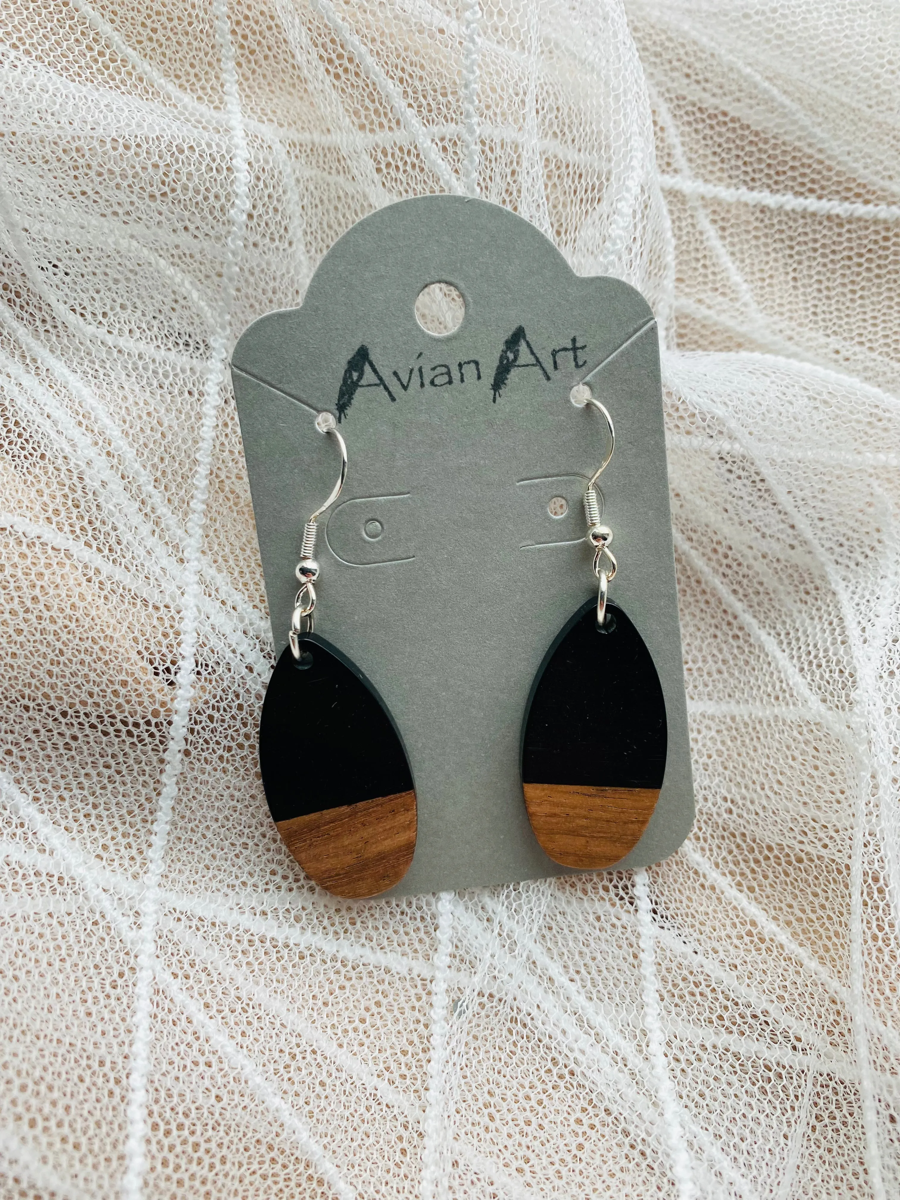 Oval Resin/Wood Drop Earrings