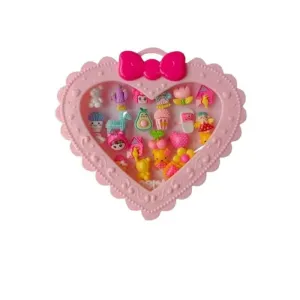 Pack of 24 Cute Rings in Heart Shape Box