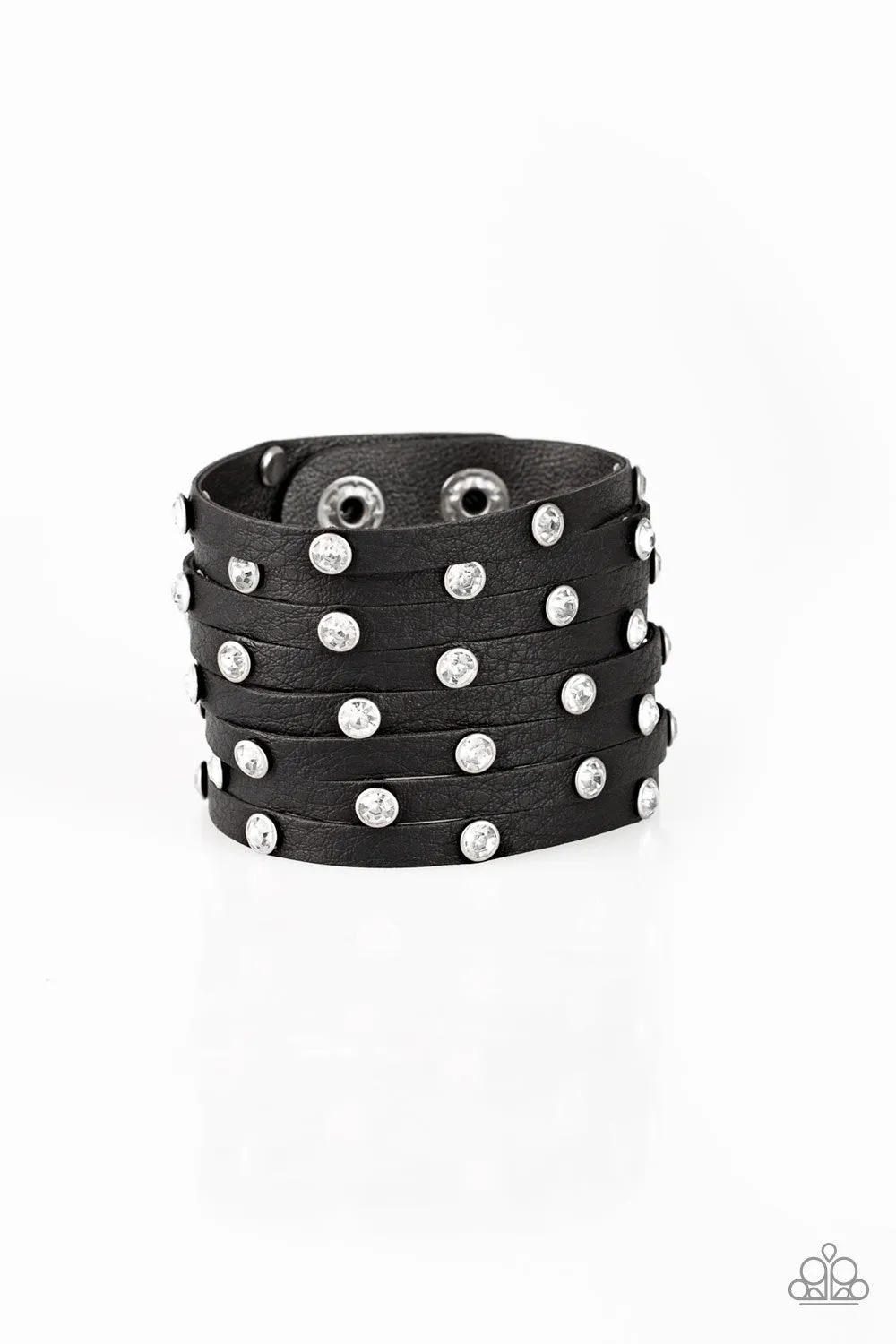 Paparazzi Bracelet ~ Sass Squad - Black Leather Band Snap Bracelet