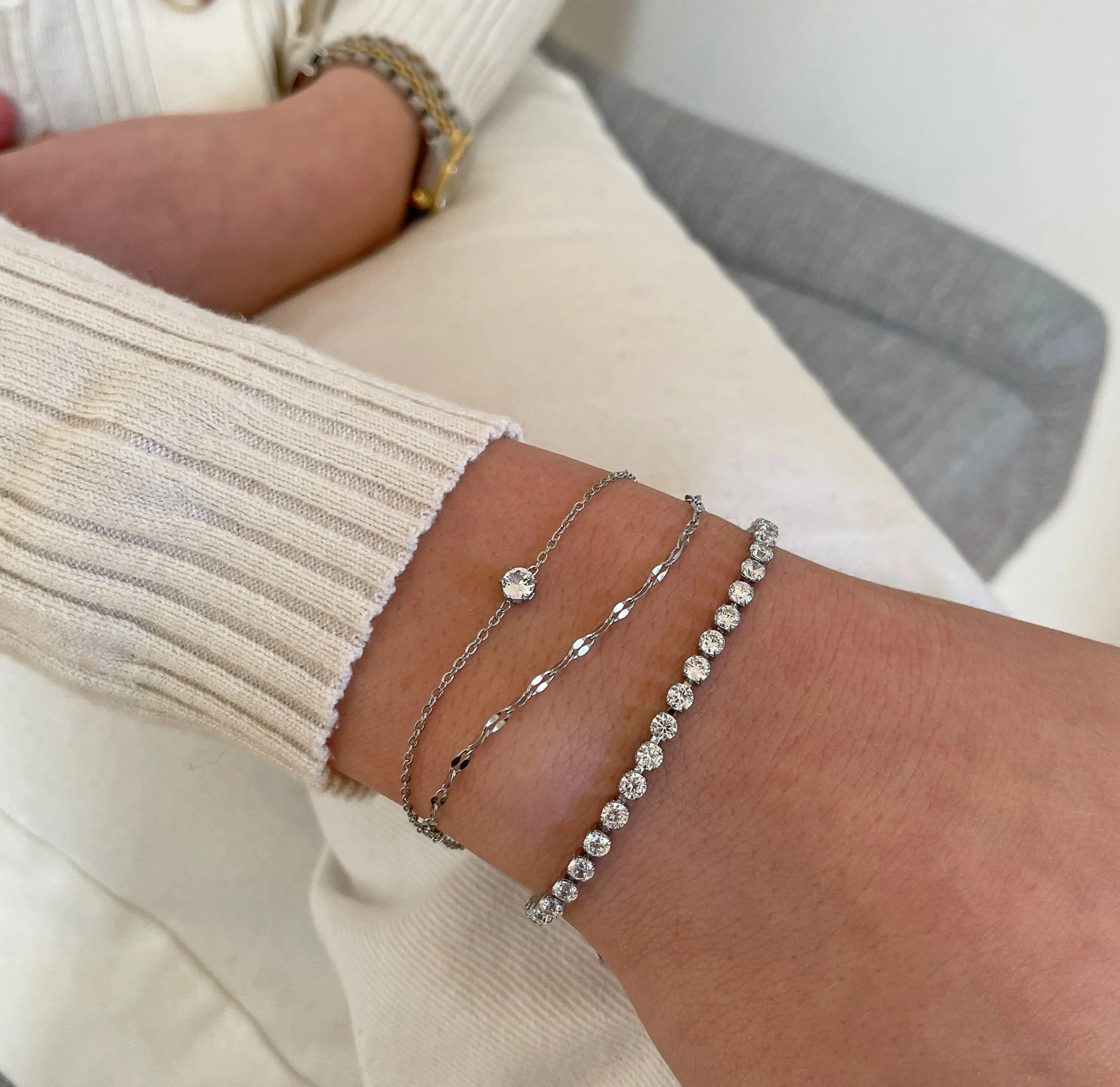 PARIS DAINTY CZ DIAMOND TENNIS BRACELET - SILVER