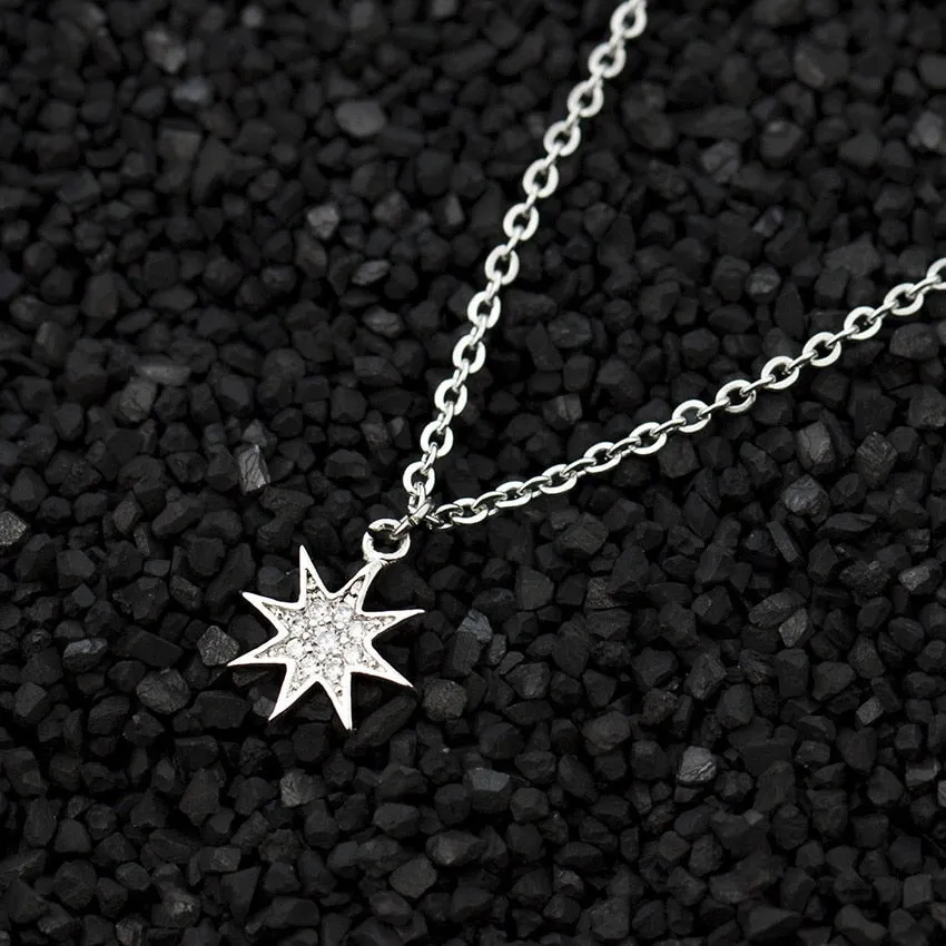 Paved CZ Stone North Star Necklace Crystal