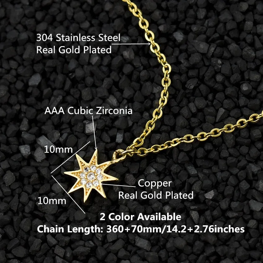 Paved CZ Stone North Star Necklace Crystal