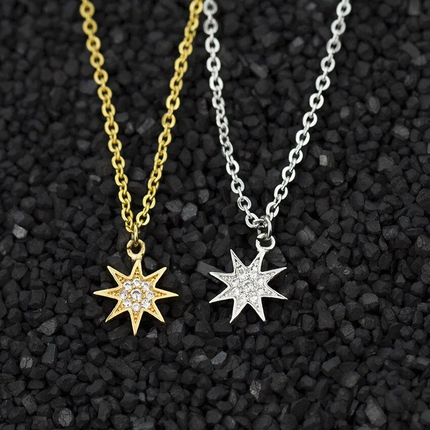 Paved CZ Stone North Star Necklace Crystal