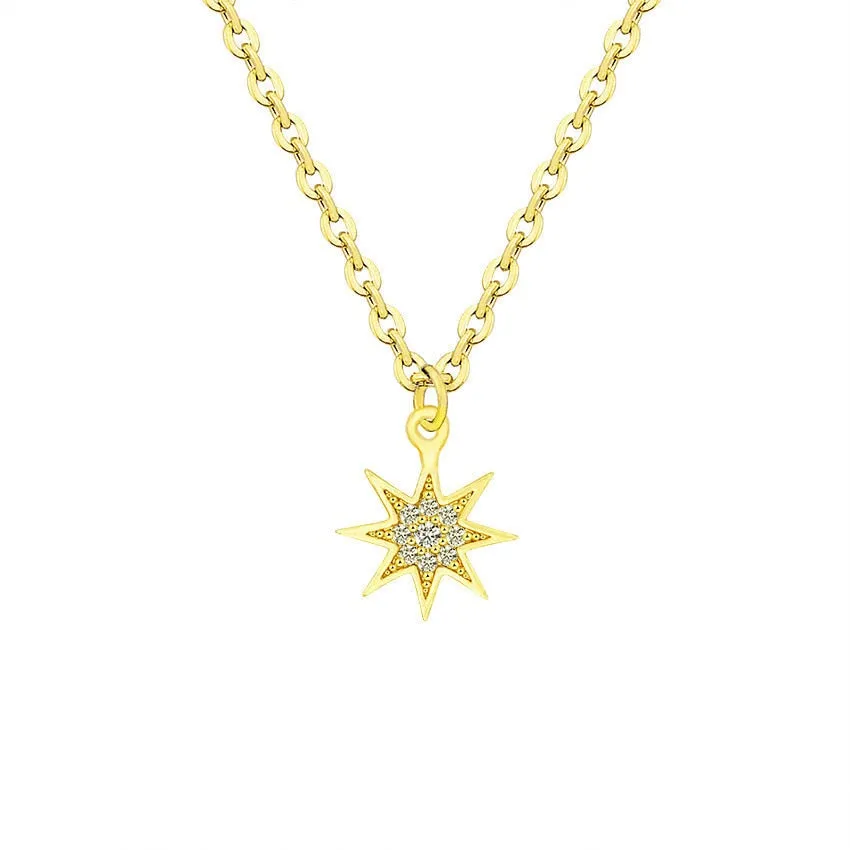 Paved CZ Stone North Star Necklace Crystal