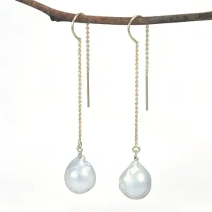 Pearl Threader Earrings - gold-filled