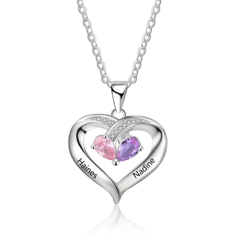 Personalized Birthstone Heart-Shaped Necklace