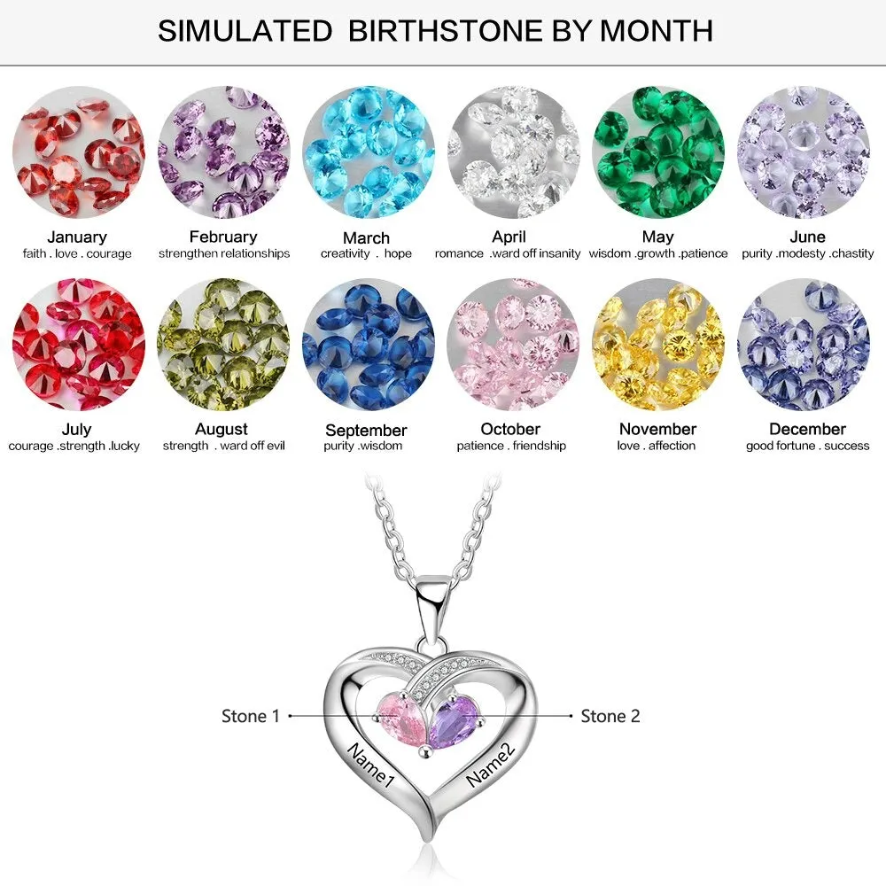 Personalized Birthstone Heart-Shaped Necklace