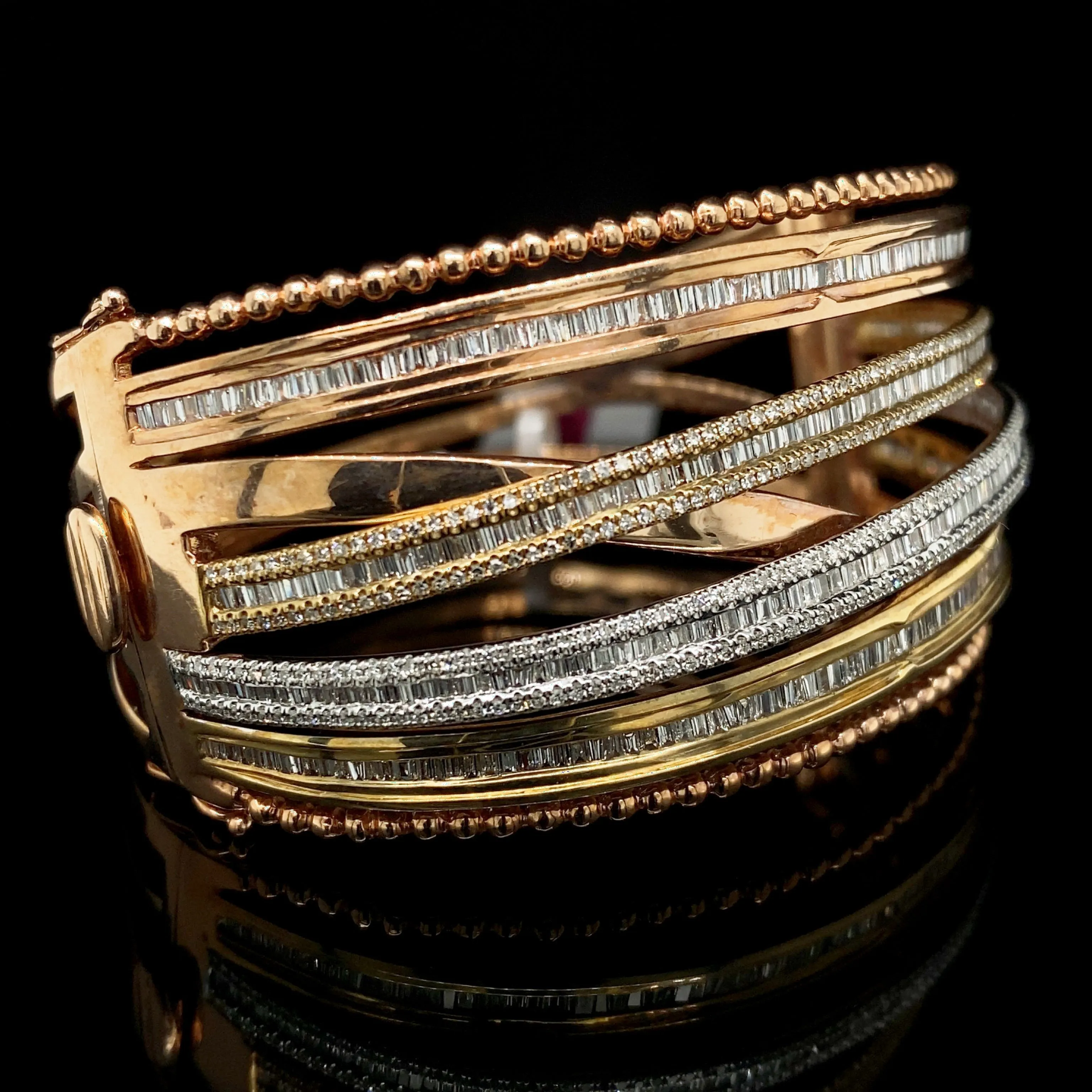 PREORDER | Multi-Tone Baguette Statement Diamond Bangle 14kt