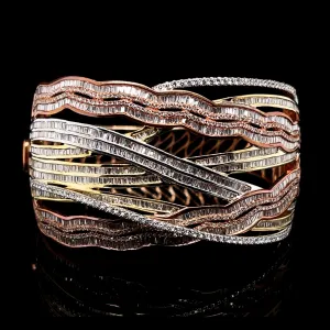 PREORDER | Multi-Tone Crossover Baguette Paved Diamond Bangle 14kt