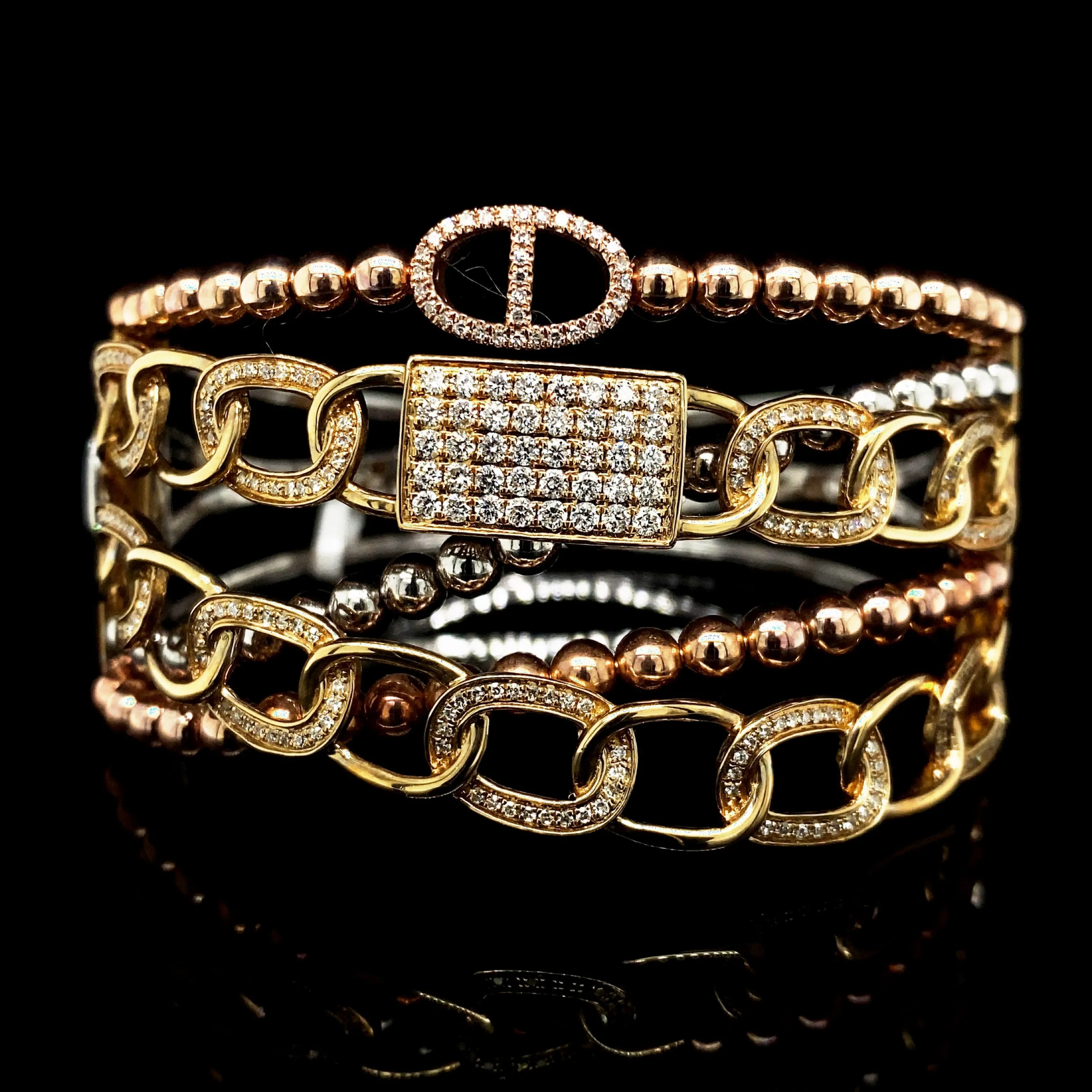 PREORDER | Multi-Tone Crossover Statement Diamond Bangle 14kt