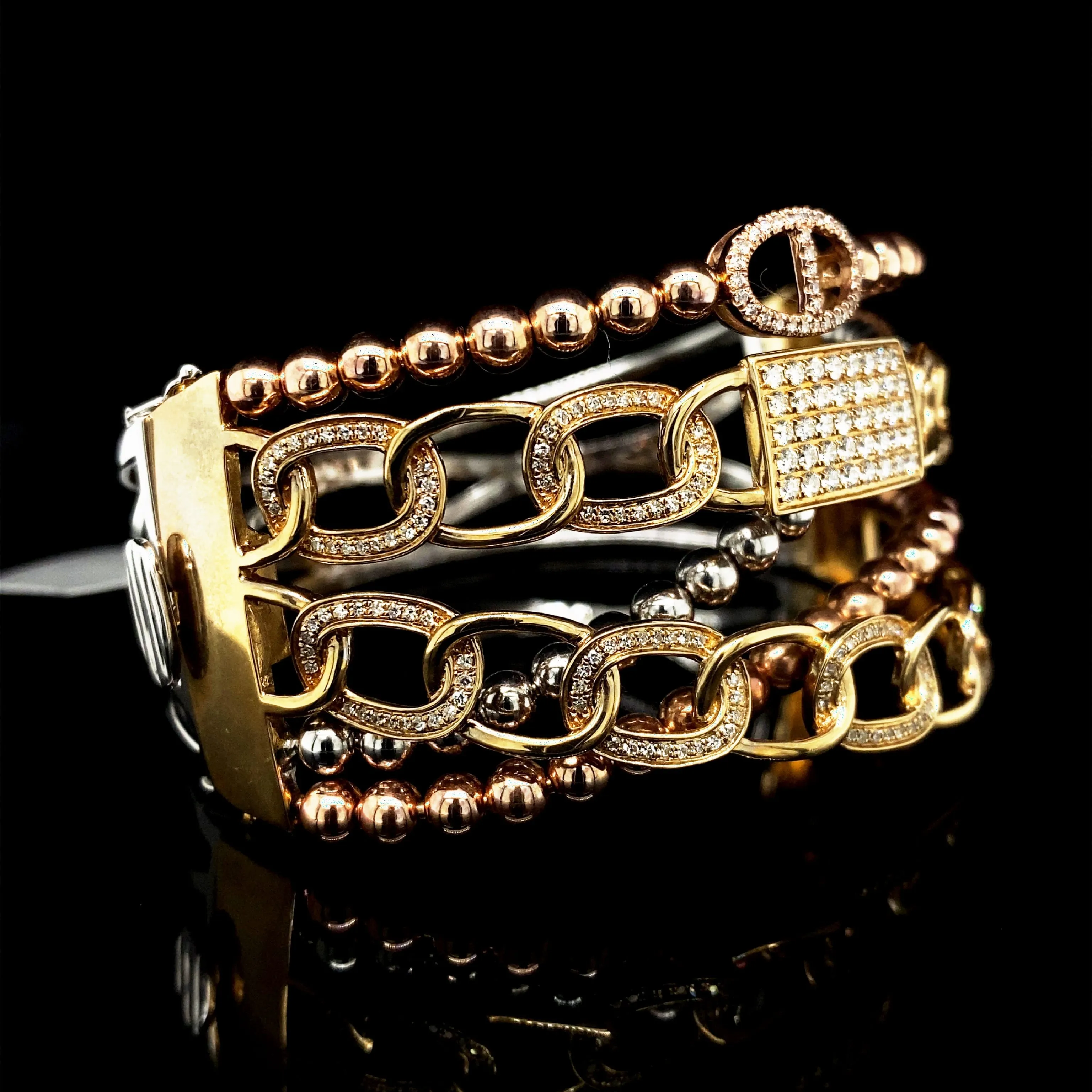 PREORDER | Multi-Tone Crossover Statement Diamond Bangle 14kt