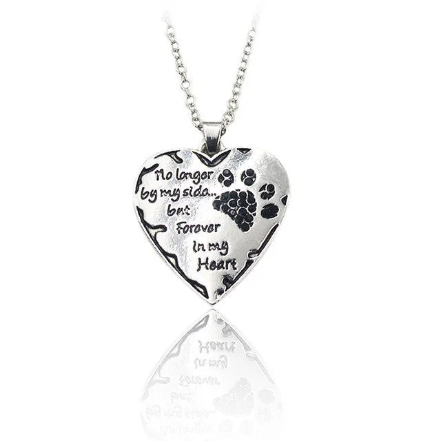 QIHE JEWELRY "no longer be my side but forever in my heart" Pink White Silver Crystal Cats Dogs Paws Claw Print & Heart Necklace