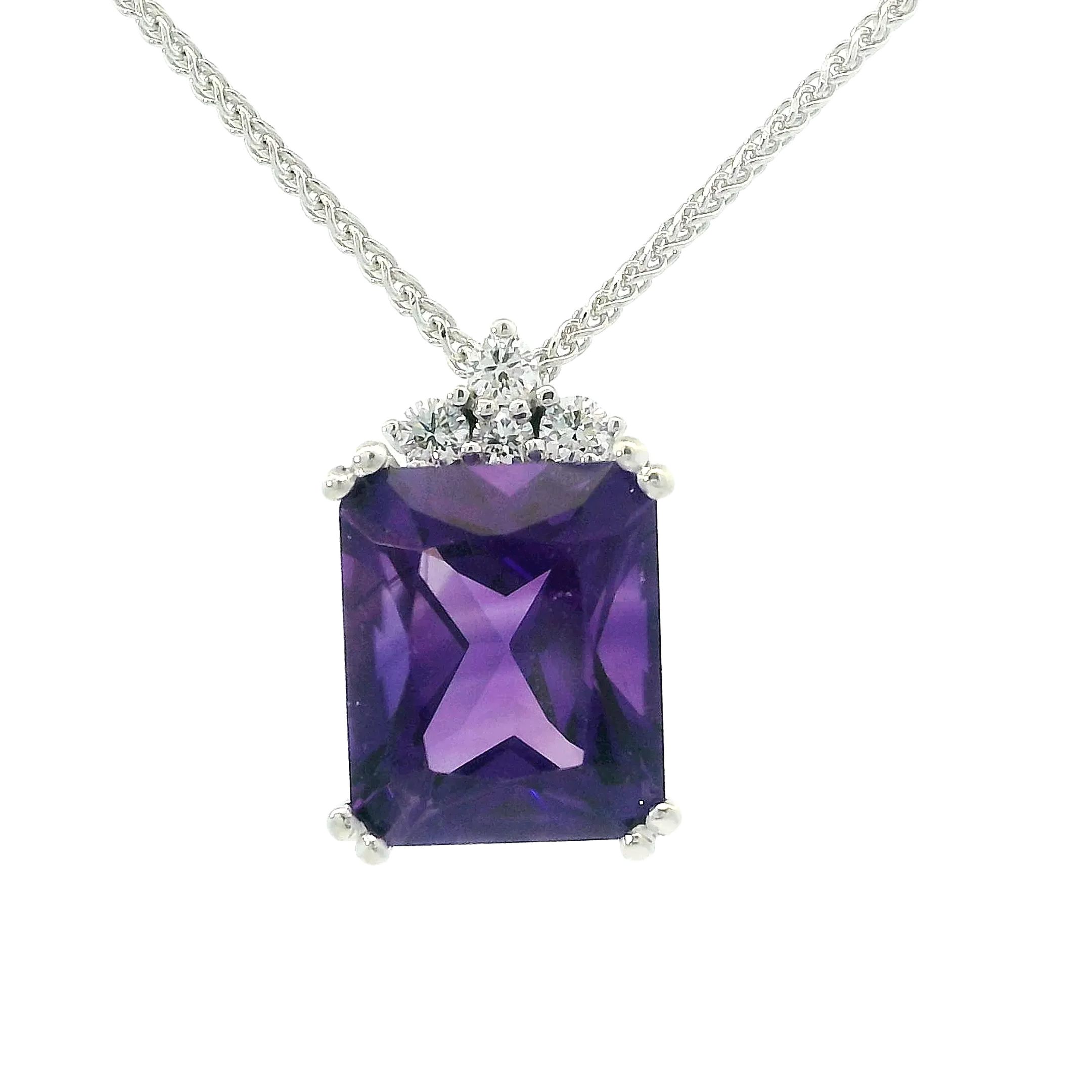 Radiant Cut Amethyst Pendant with Canadian Diamonds