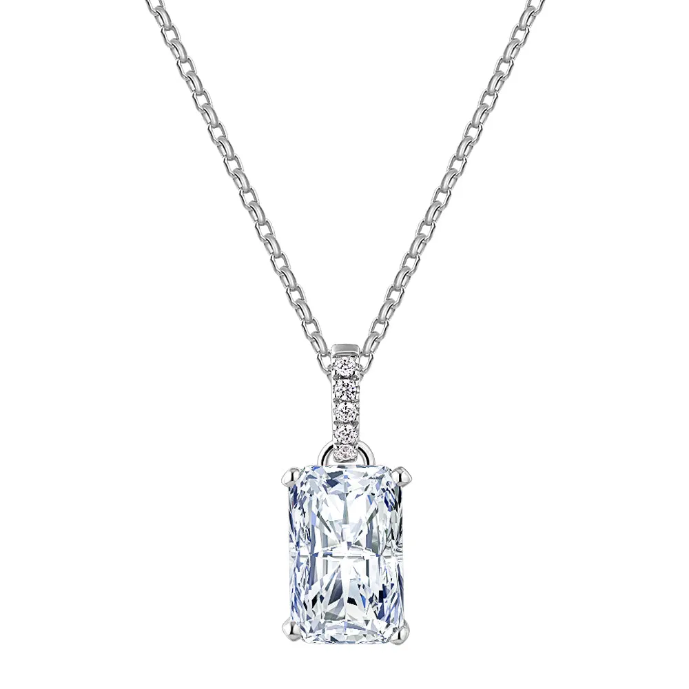 Radiant solitaire pendant with 3.49 carat* diamond simulant in 10 carat white gold