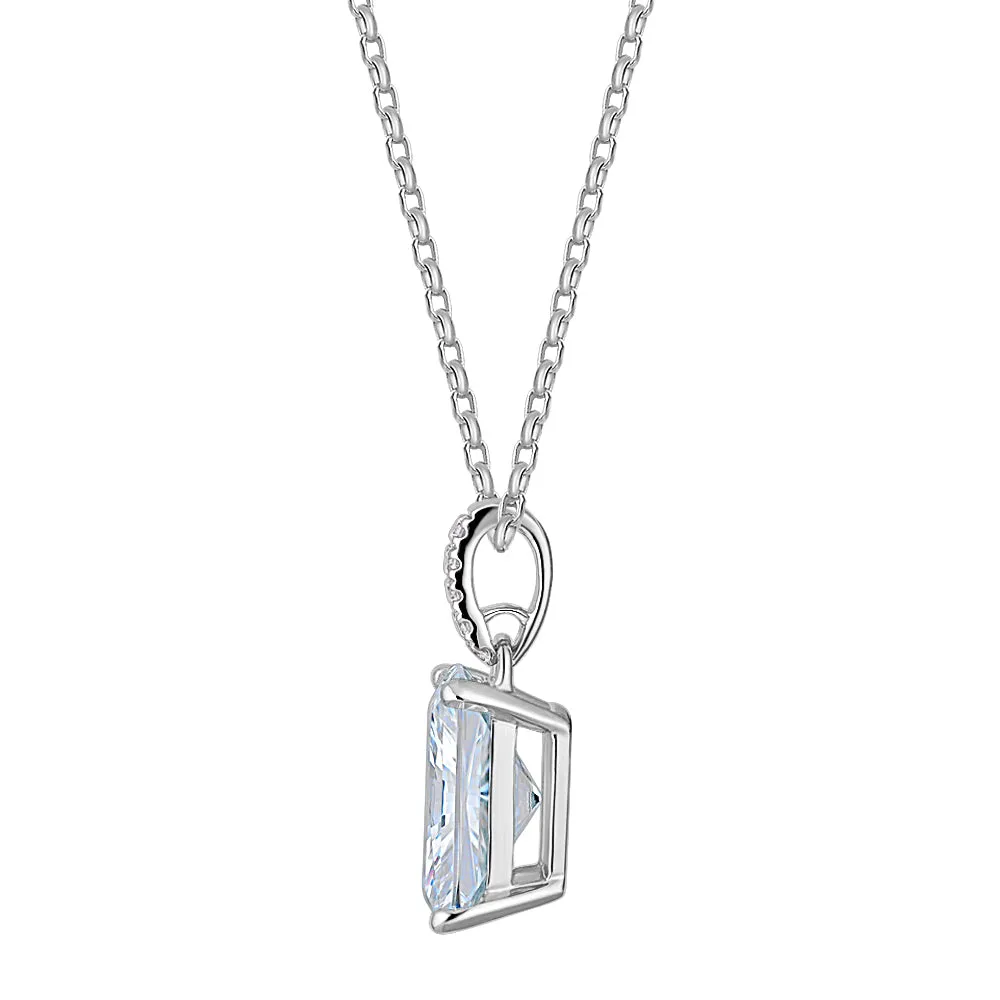 Radiant solitaire pendant with 3.49 carat* diamond simulant in 10 carat white gold