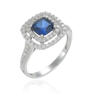 Raised Double Halo Sapphire Ring