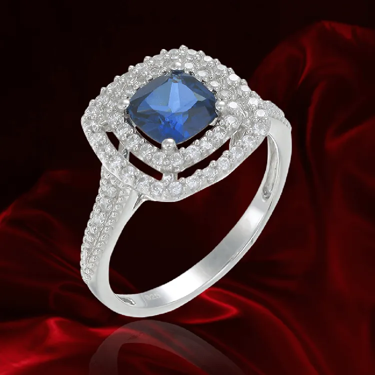 Raised Double Halo Sapphire Ring