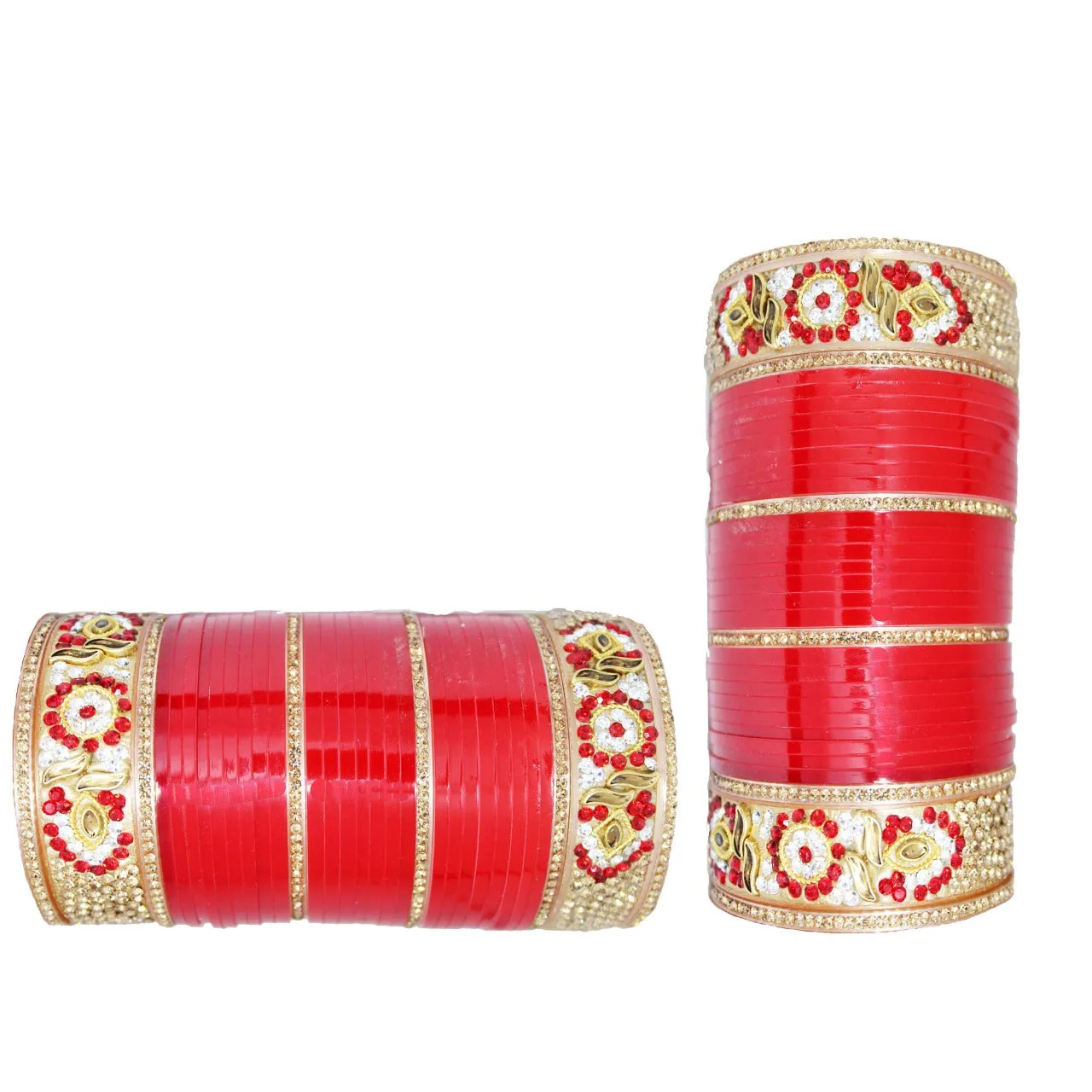 Red and Gold Color Printed Chuda Set for Women  and Girls