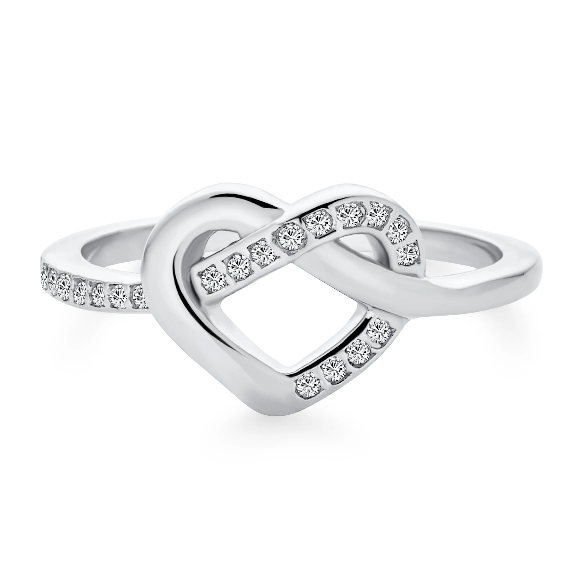 Romantic Danity Pave CZ Infinity Heart Ring .925Sterling Silver