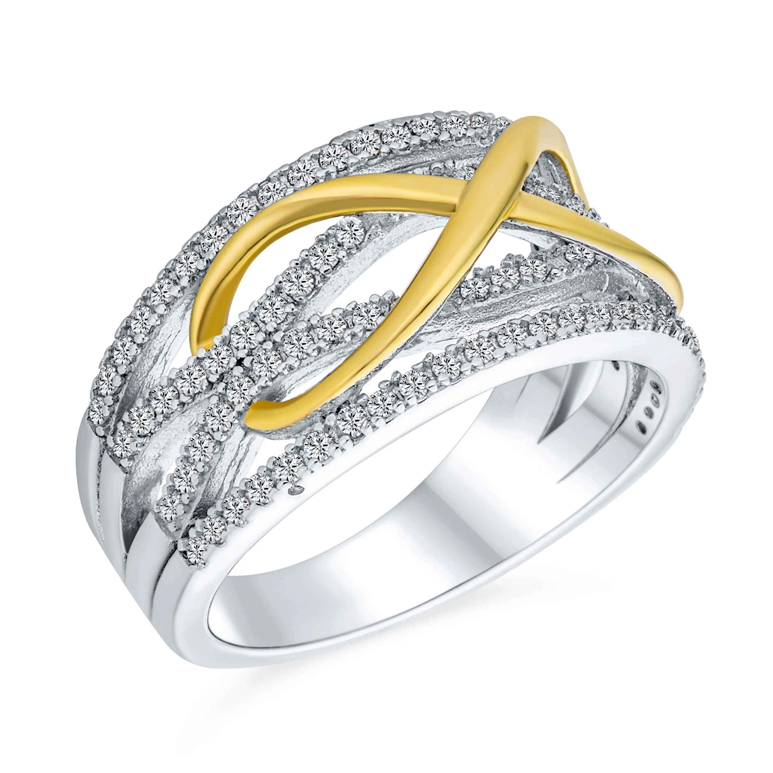 Romantic Danity Pave CZ Infinity Heart Ring .925Sterling Silver