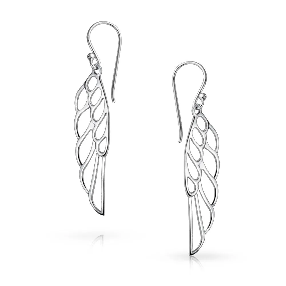 Rose Gold Plated Angel Wing Feather Dangle Earrings in  Sterling Silver