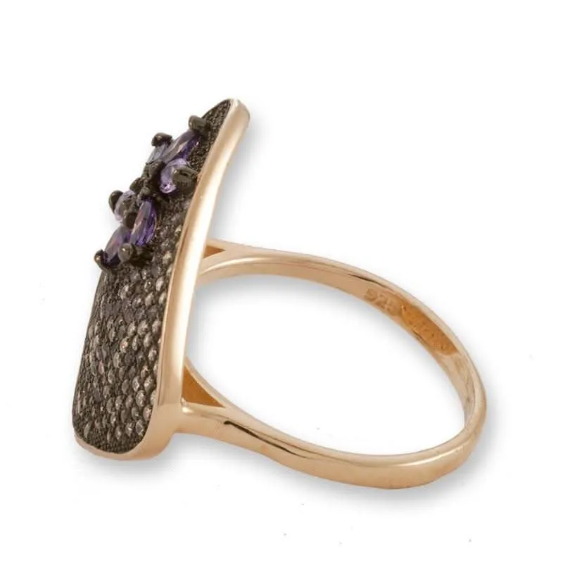 Rose Gold Plated Silver Ring With Clear/Purple Cubic Zirconia Triangle