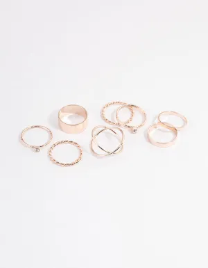 Rose Gold Thick & Diamante Ring 8-Pack