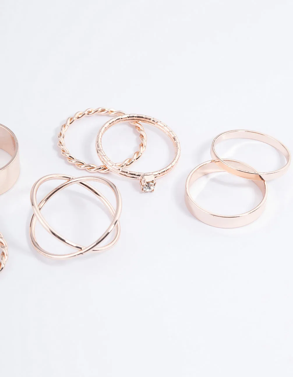 Rose Gold Thick & Diamante Ring 8-Pack