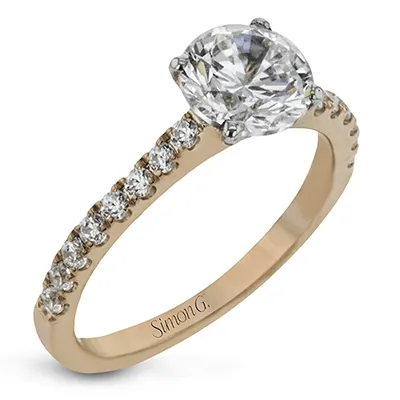 Round-cut Split-Shank Engagement Ring & Matching Wedding Band in 18k Gold with Diamonds