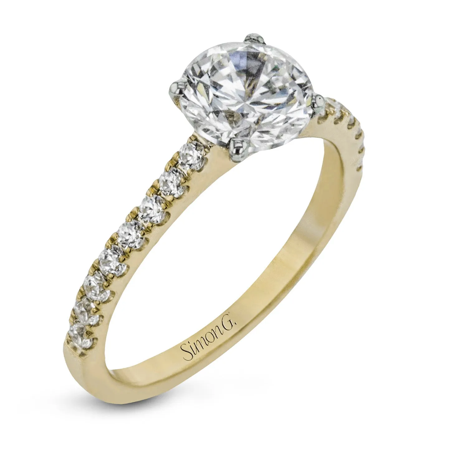 Round-cut Split-Shank Engagement Ring & Matching Wedding Band in 18k Gold with Diamonds