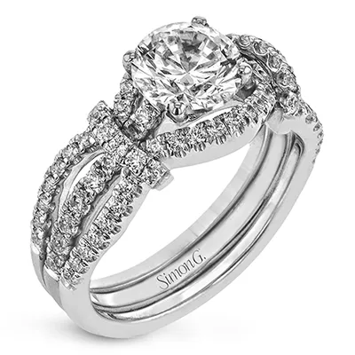 Round-cut Split-Shank Engagement Ring & Matching Wedding Band in 18k Gold with Diamonds