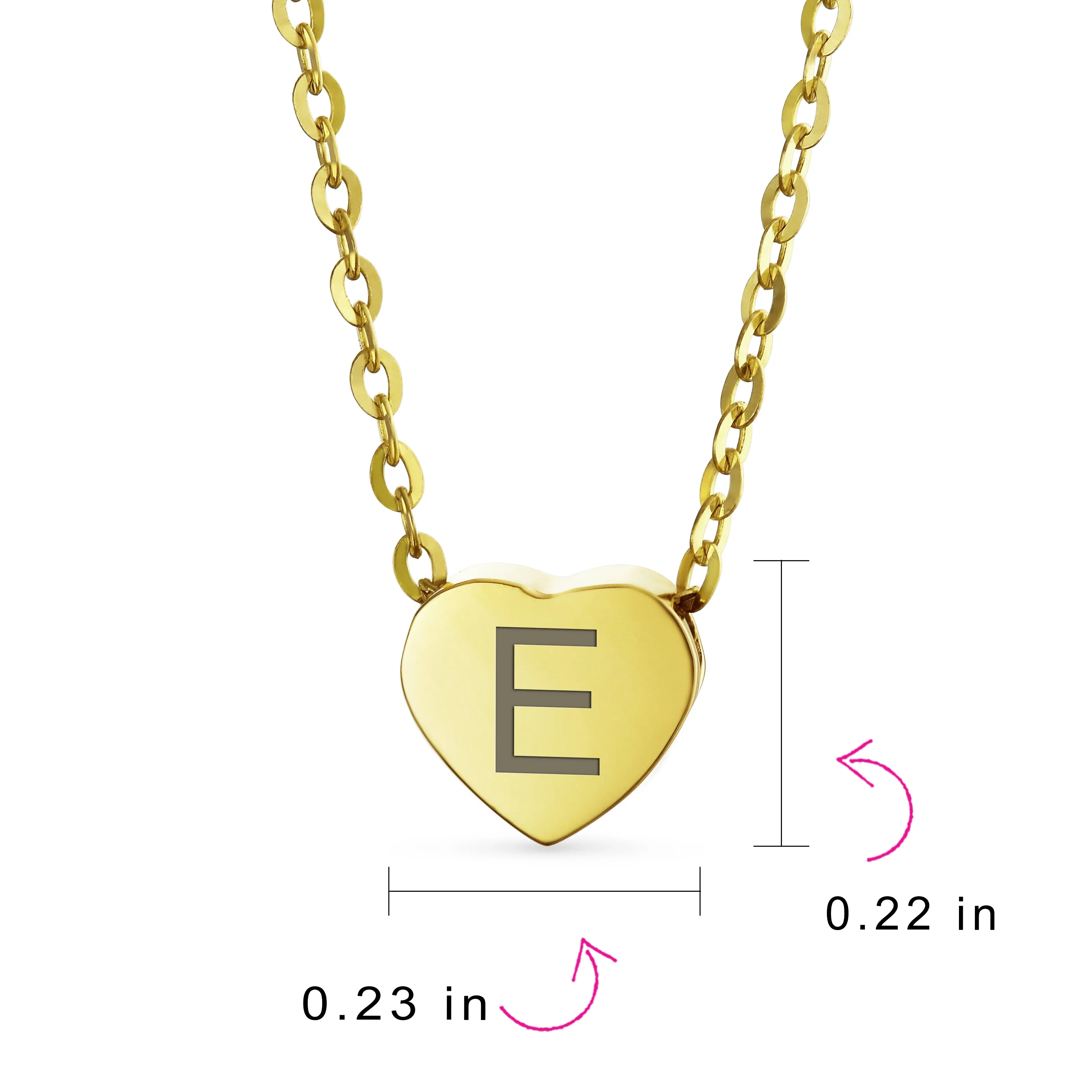 Script Block Letter A-Z Initial Monogram 14K Gold Heart Pendant Necklace