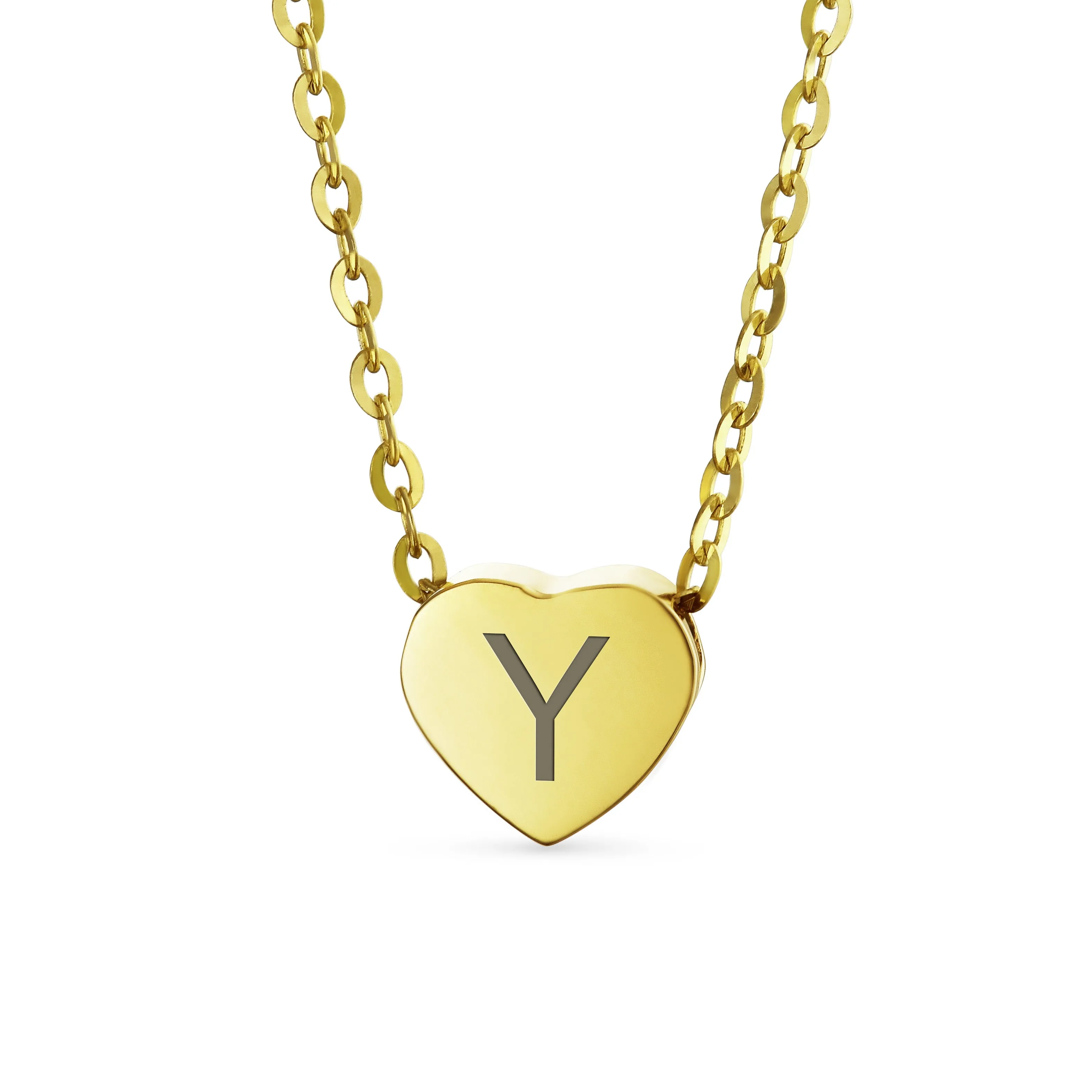 Script Block Letter A-Z Initial Monogram 14K Gold Heart Pendant Necklace