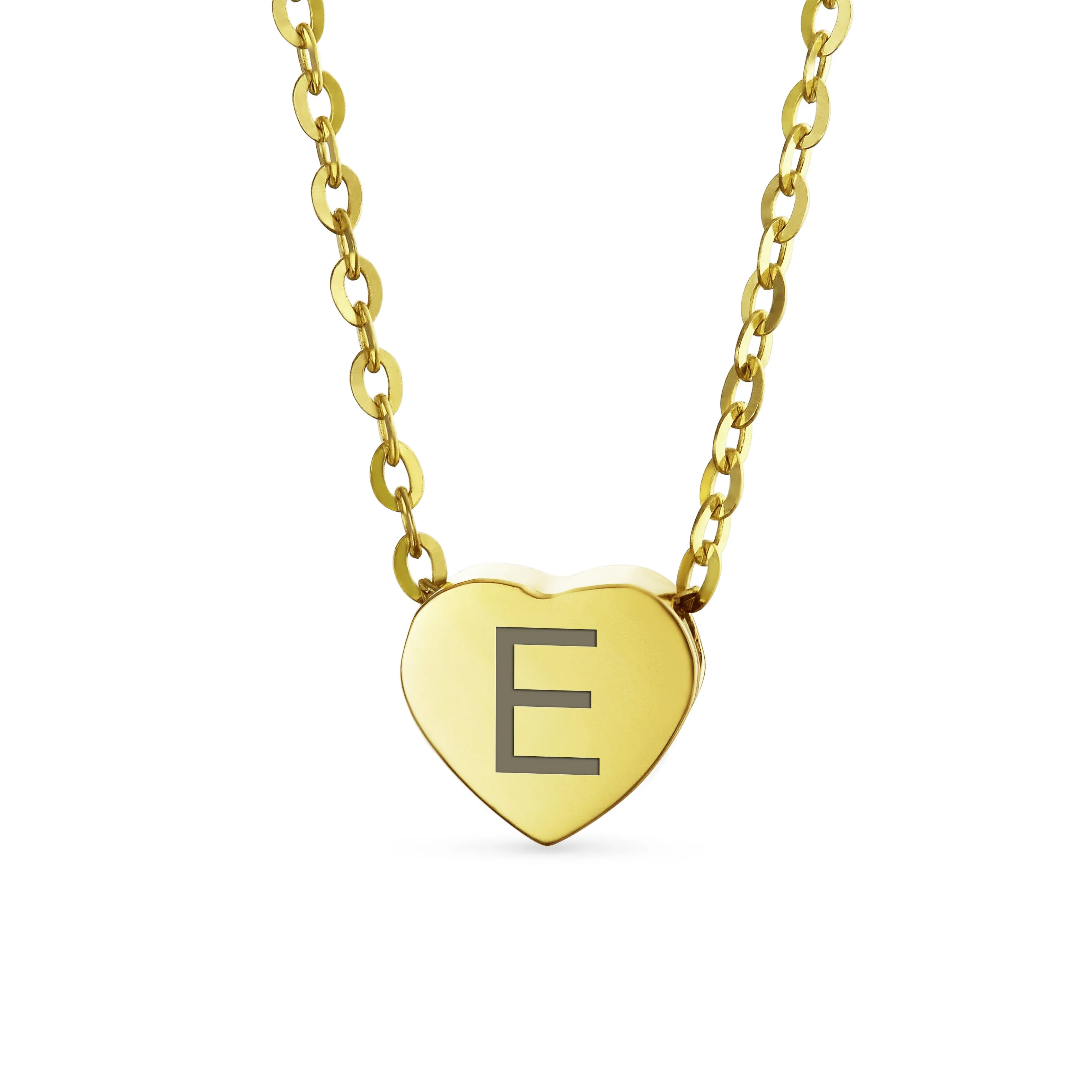 Script Block Letter A-Z Initial Monogram 14K Gold Heart Pendant Necklace