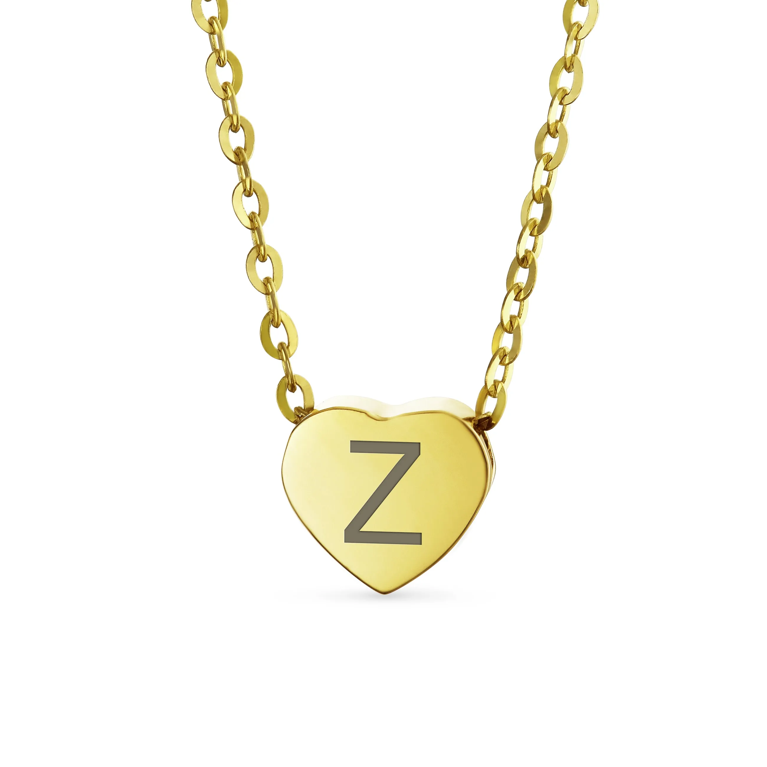 Script Block Letter A-Z Initial Monogram 14K Gold Heart Pendant Necklace